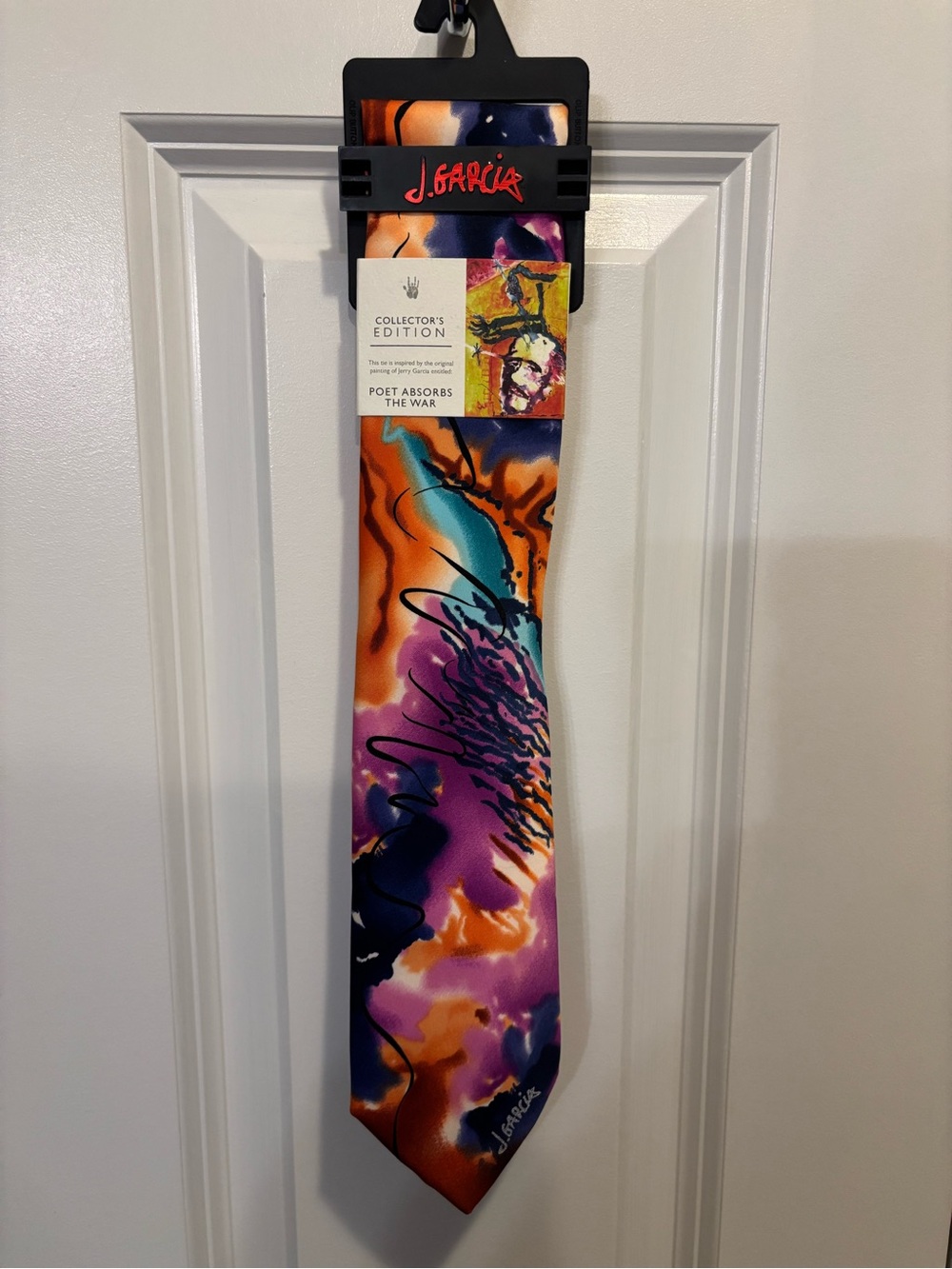 J. Garcia Orange Purple Blue Abstract Silk Tie